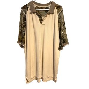 Cabela’s Men Tan Polo With Camo Sleeves XL Regular